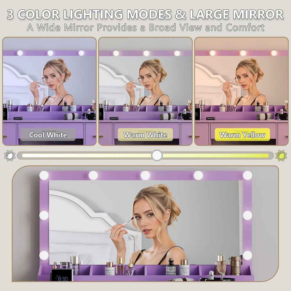 BORNOON Makeup Vanity with Large Lighted Mirror and Chair, 7 Drawers Vanity M...