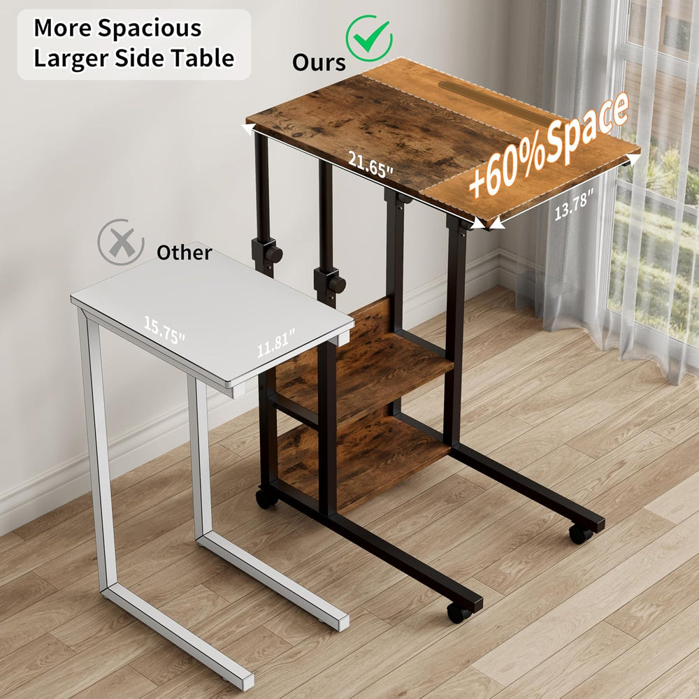 Gyfimoie C-Shaped End Table with Wheels, Side Table Adjustable Height, TV Tra...