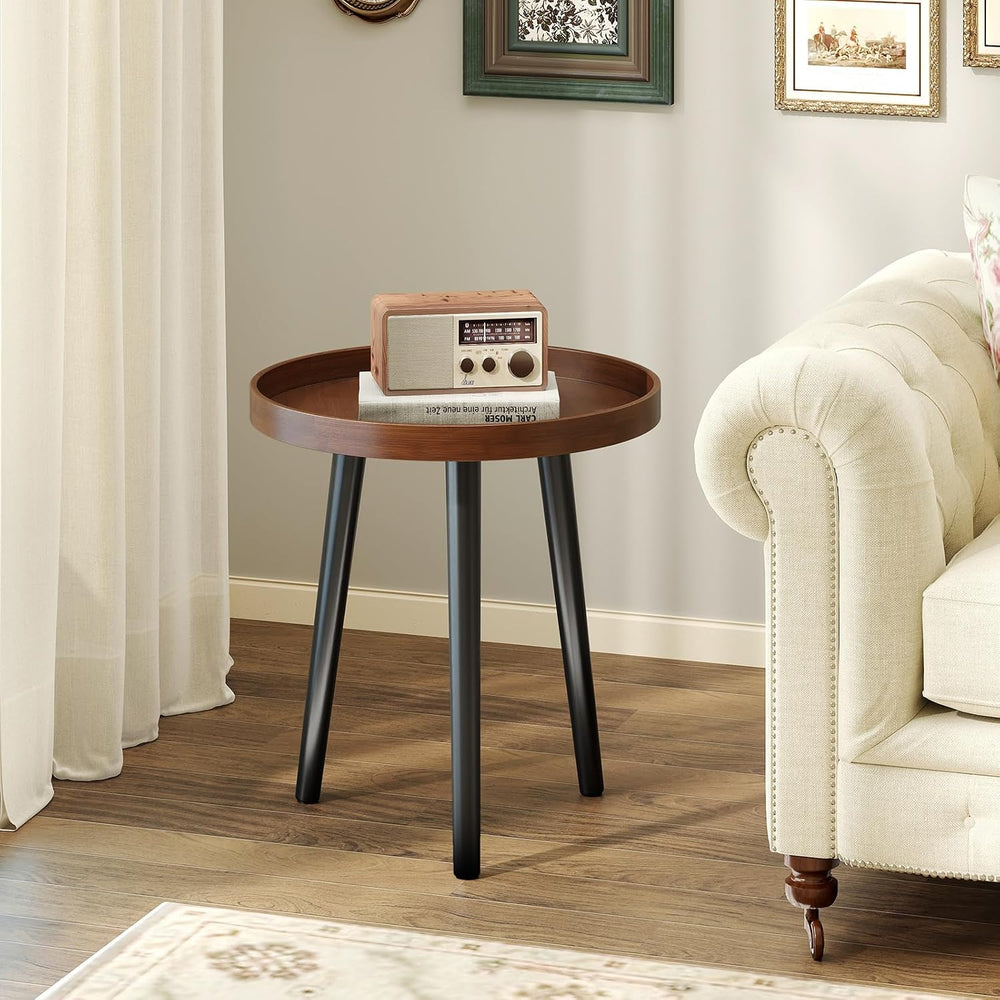 Giantex Round End Table, Mid Century Modern Side Table with Wooden Tray &...