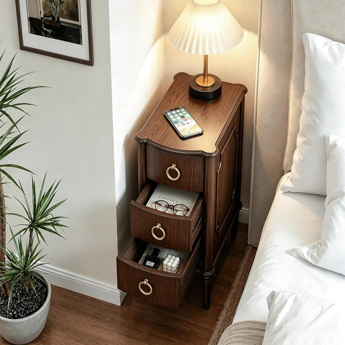 Mid-Century Narrow Nightstands Set of 2, Wood Bedside Table, Oak