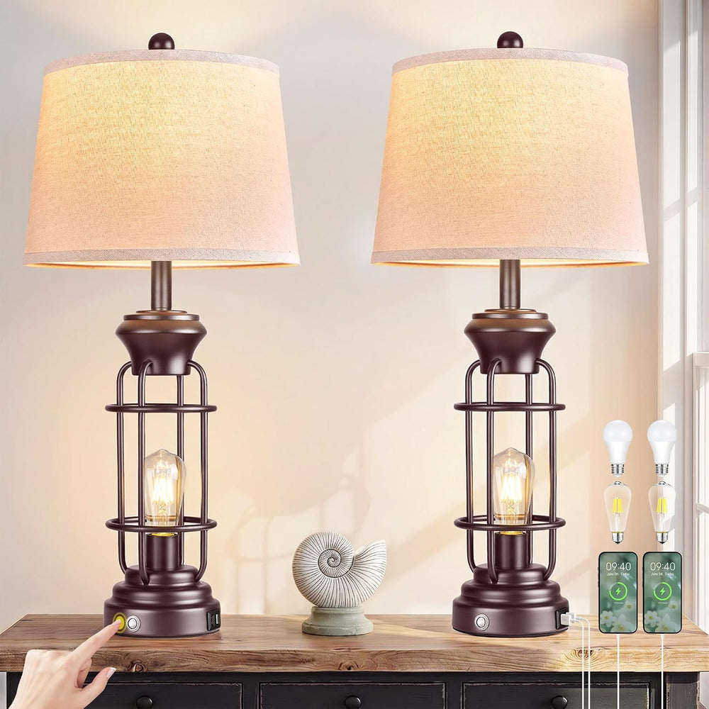 Reaketon Farmhouse Table Lamps for Living Room Set of 2, 28" Dimmable To...