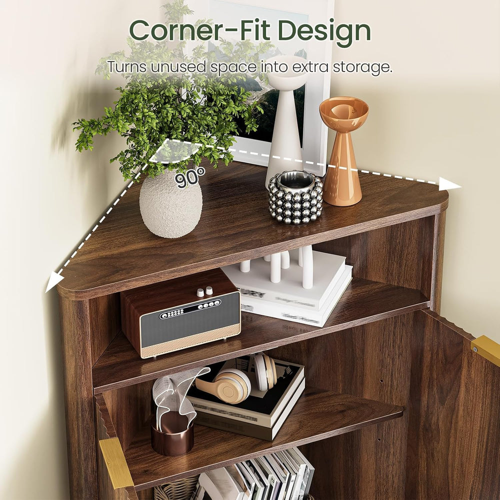 CHOEZON Corner Cabinet, Corner Storage with Fluted Panels and Adjustable Shel...