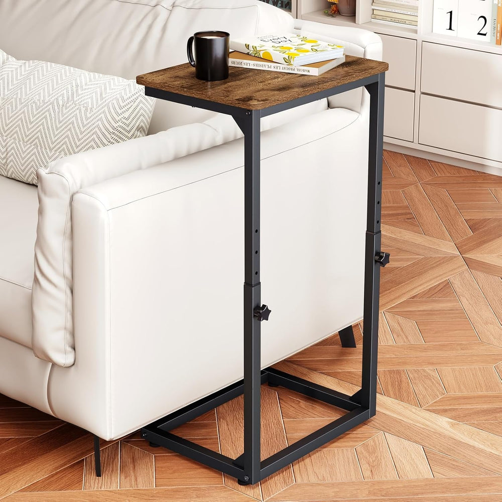 7-Level Adjustable C-Shaped End Table, Small Side Table for Couch, Sofa TV Tr...