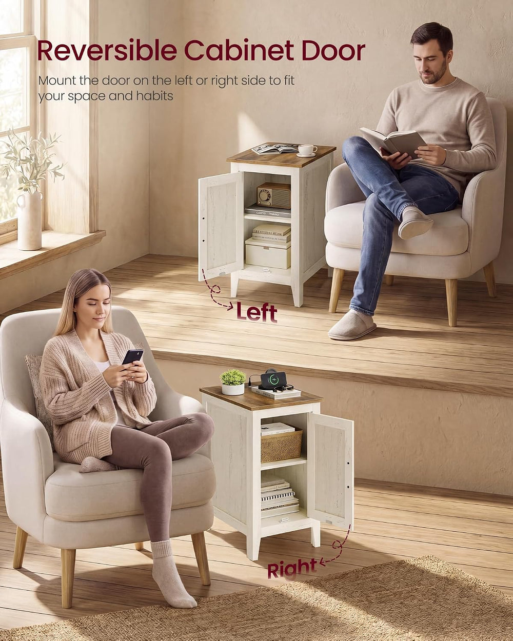 VASAGLE LIRY Collection - End Table with Charging Station, Side Table with St...