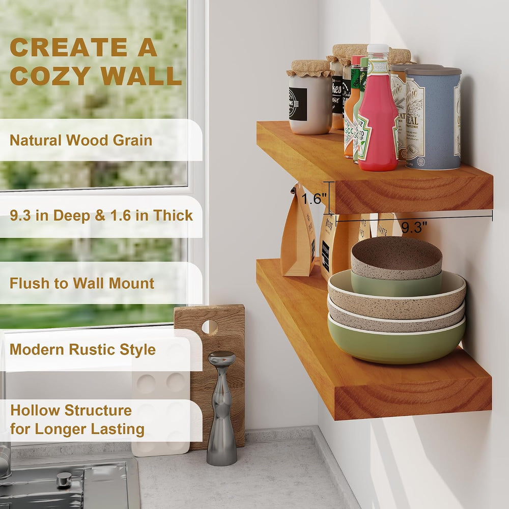 Fun Memories Floating Shelves, 9.3'' Deep Solid Pine Wood Wall Shelve...