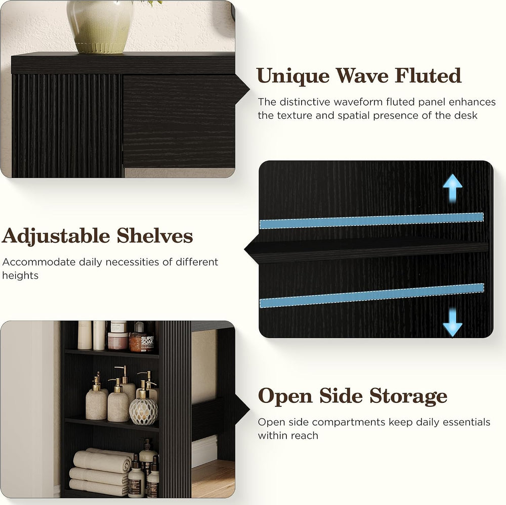 Vabches Fluted Vanity Desk Without Mirror, 47.24" Dressing Table, Black ...