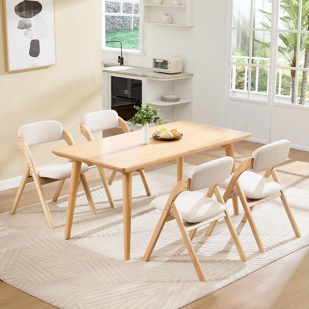 Folding Chairs with Cushion Set of 4,Linen Padded Foldable Dining Chairs, Raw...