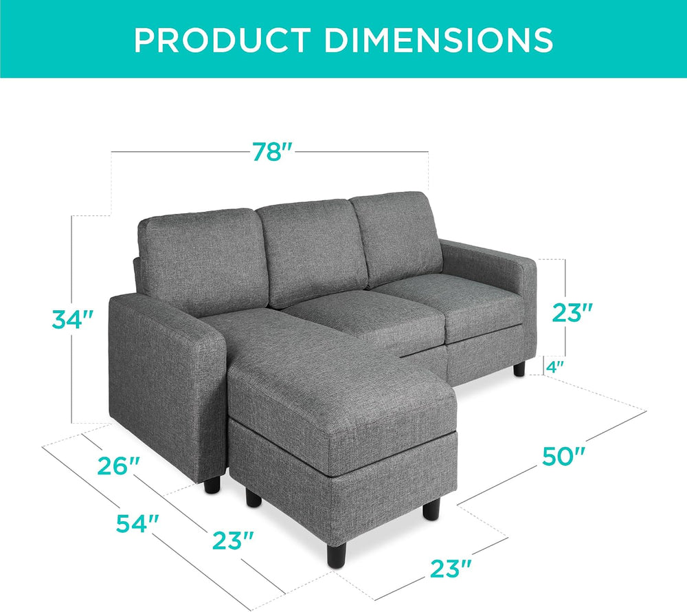 Best Choice Products Upholstered Sectional Sofa for Home, Apartment, Dorm, Bo...