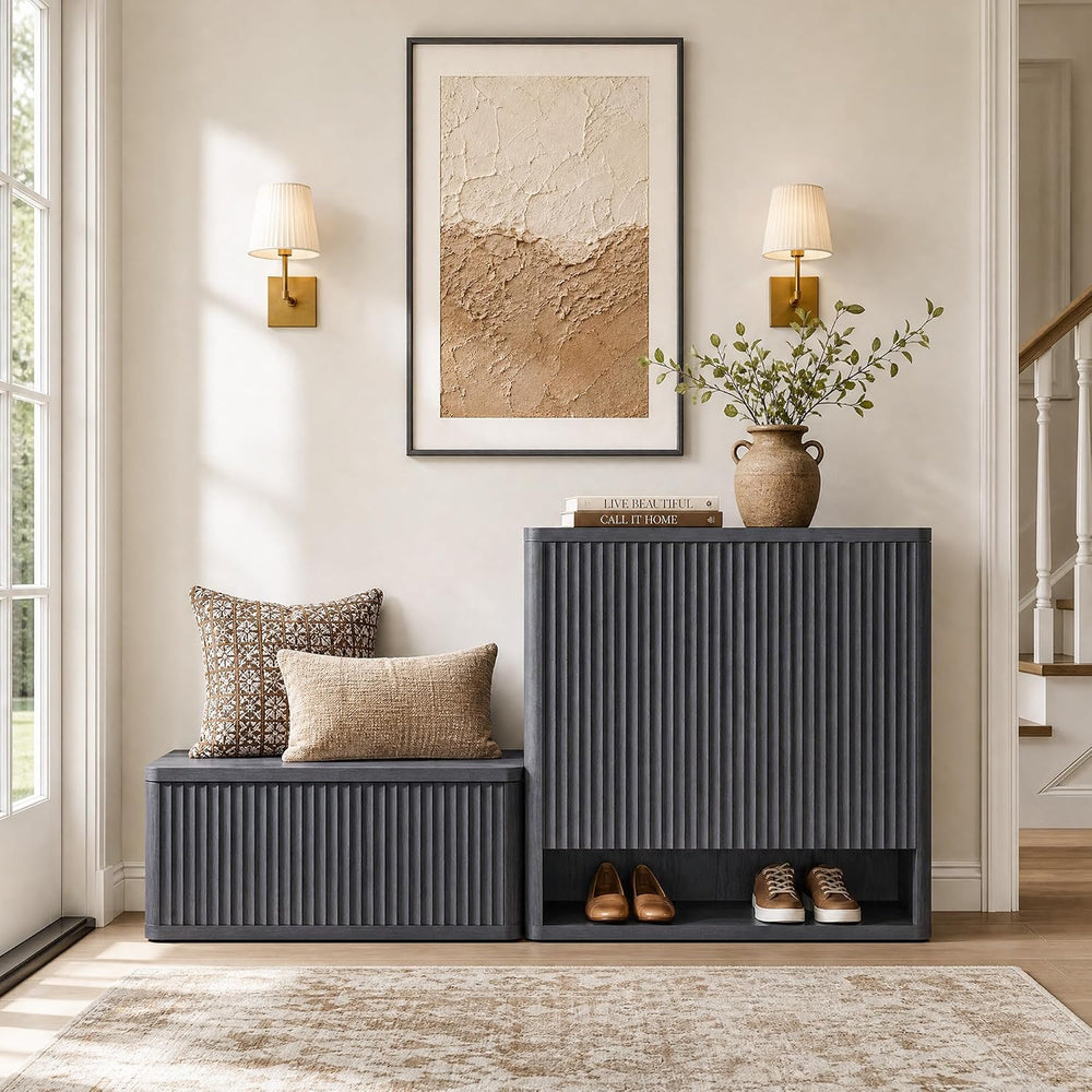 SICOTAS Storage Bench 40.2" Wide Shoe Bench with Lift Top Large Wooden S...
