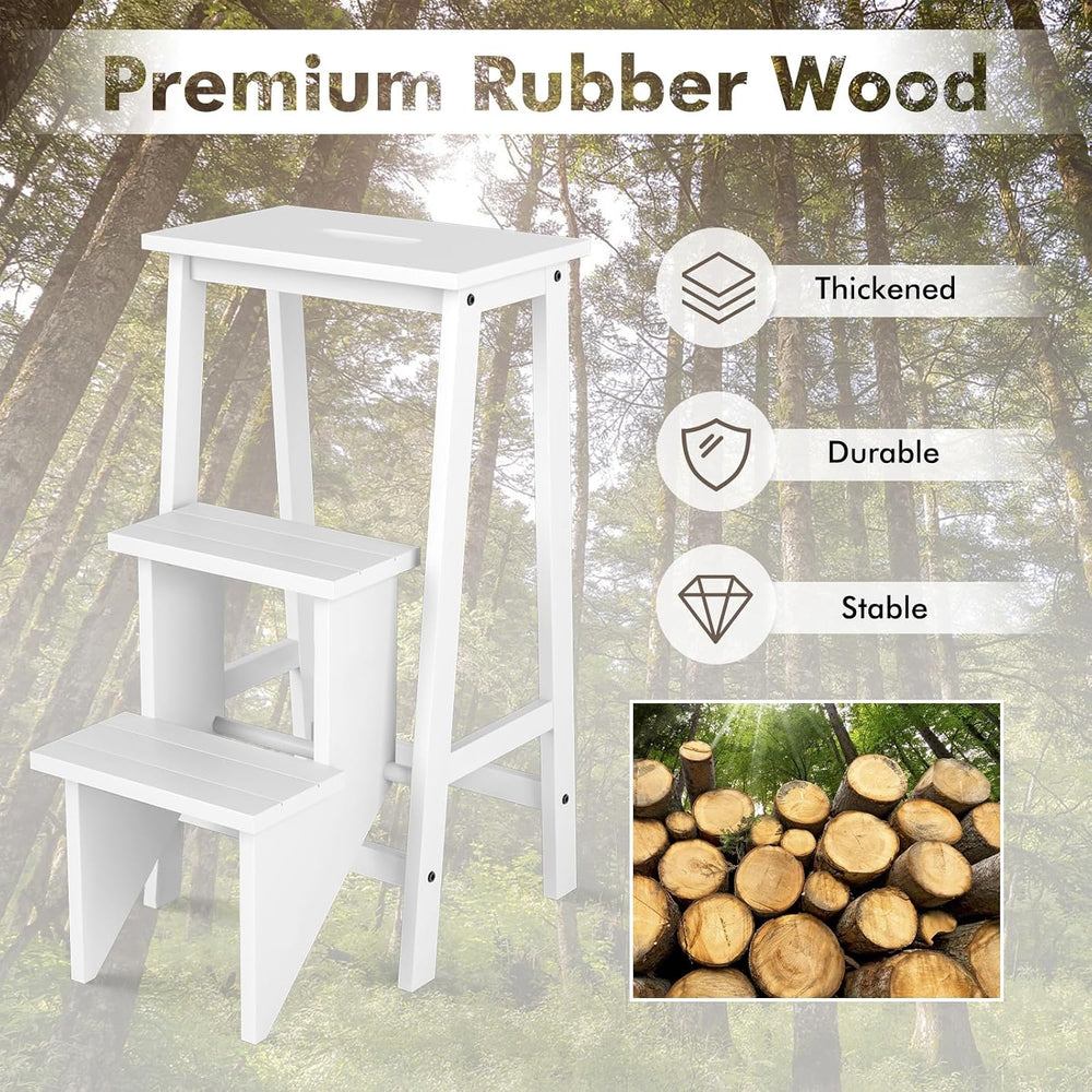 Giantex 3 Tier Folding Step Ladder, Multifunction 3-in-1 Wood Step Stool, Dis...