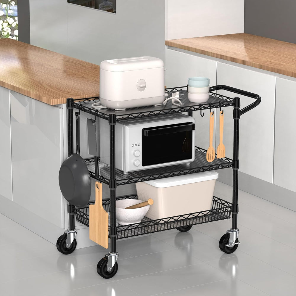 Folews Heavy Duty Rolling Cart with Wheels, 3 Tier Commercial Grade Utility C...