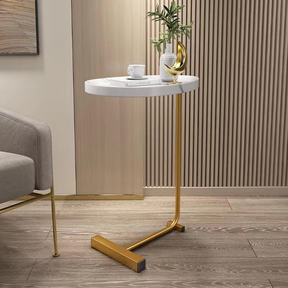 C-Shaped End Table, Small Side Table for Couch, Sofa Table with Metal Frame T...