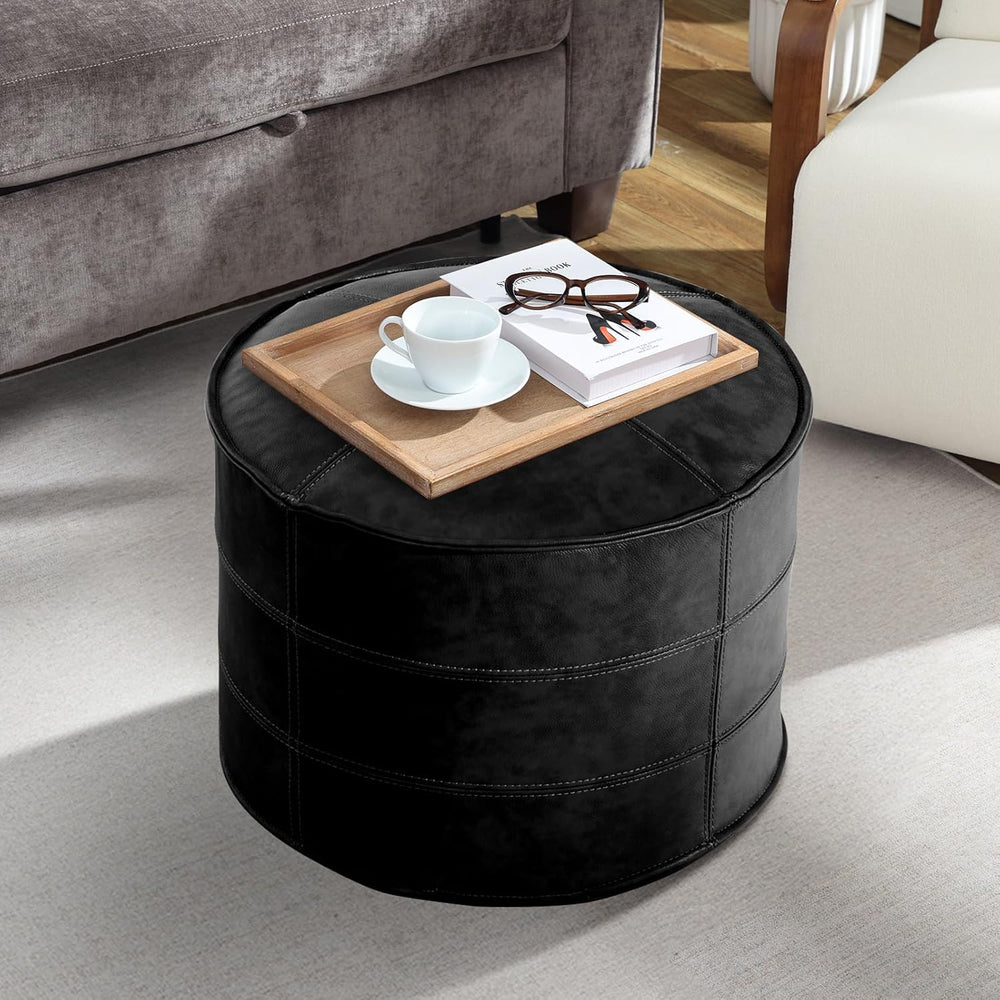 Leather Ottoman,Handmade Stuffed Square Ottoman,Genuine Leather Pouf, Foot Re...