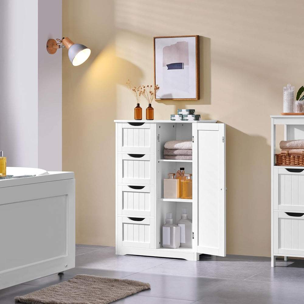 Yaheetech Small Bathroom Storage Cabinet with 4 Drawers & Door, White | F...