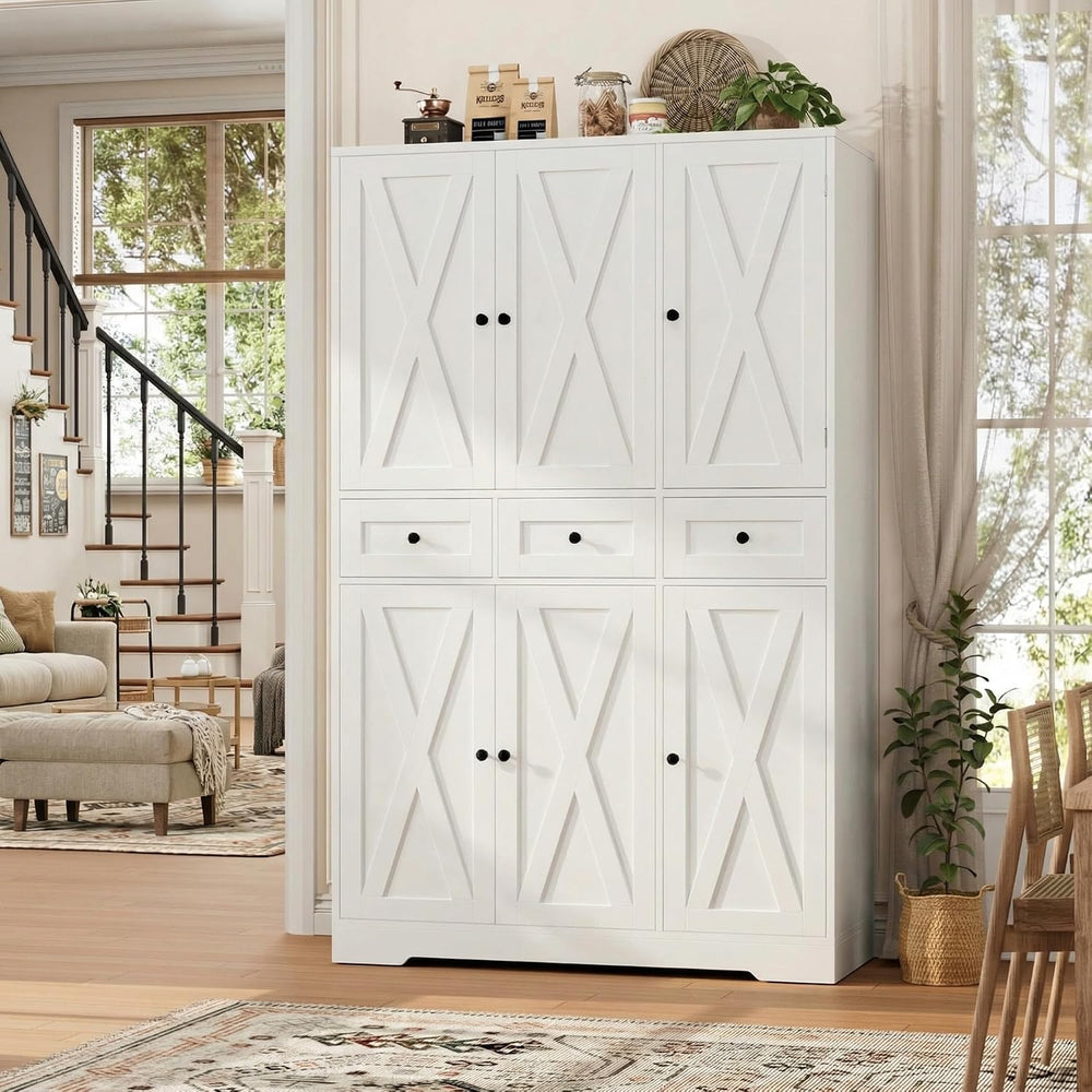 HOSTACK Modern Farmhouse Kitchen Pantry Storage Cabinet, 67" H Kitchen P...