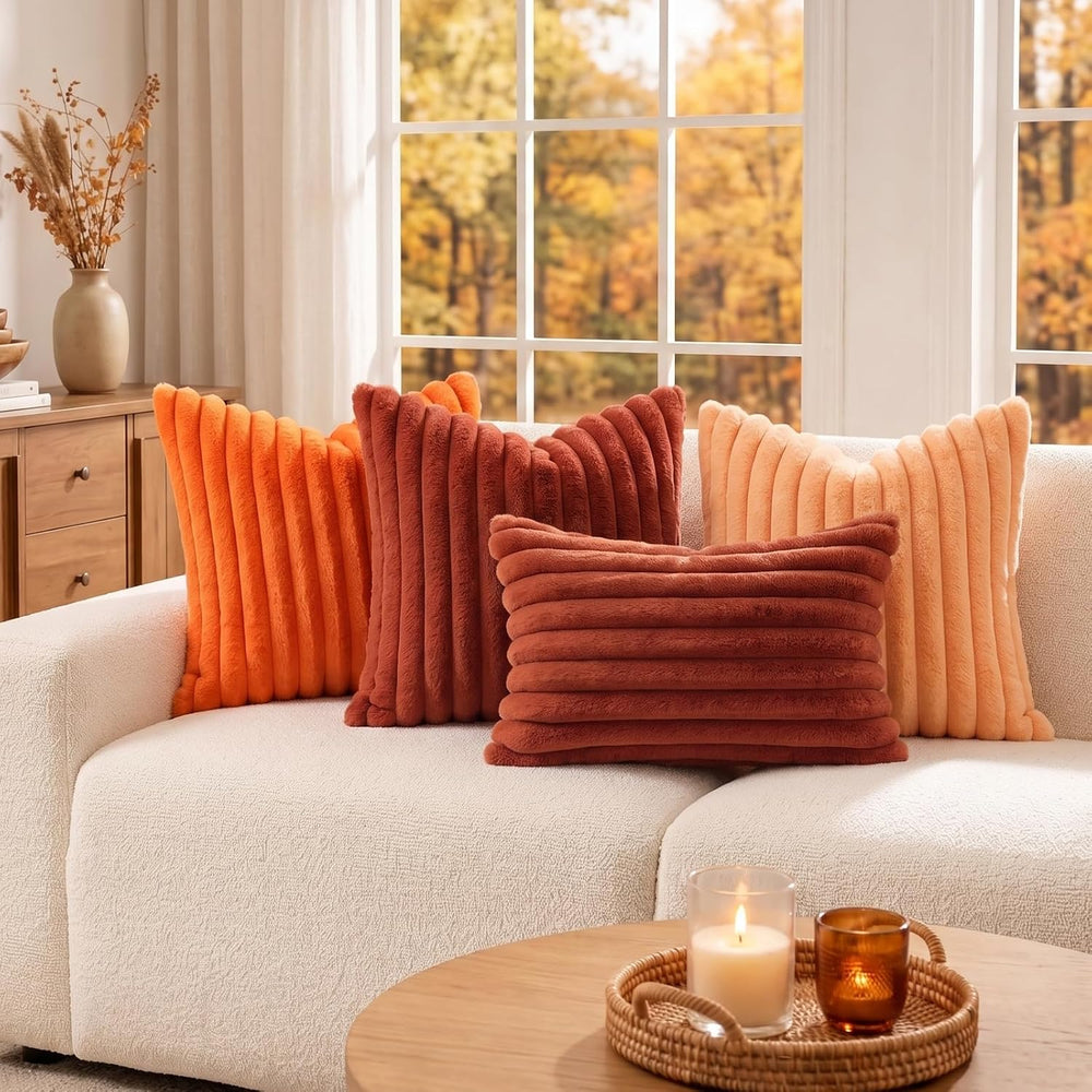 decorUhome Fall Faux Fur Throw Pillow Covers 26x26 Set of 2 Rust