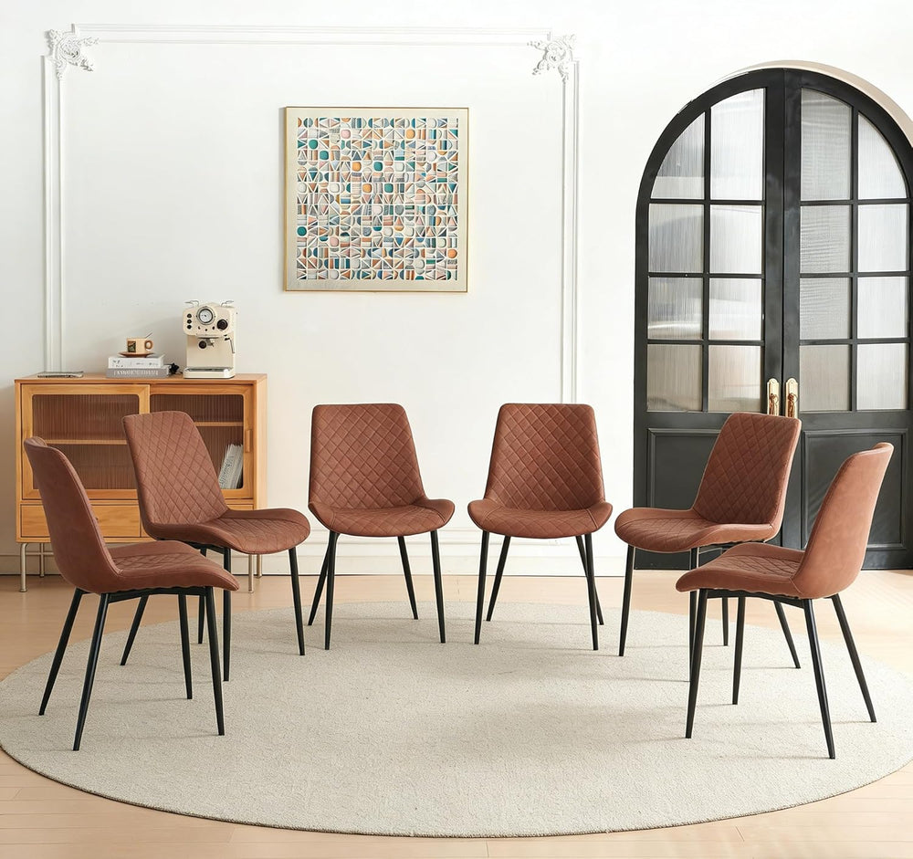 PU Leather Dining Chairs Set of 6, Modern Armless Dining Room Chairs, Comfy U...