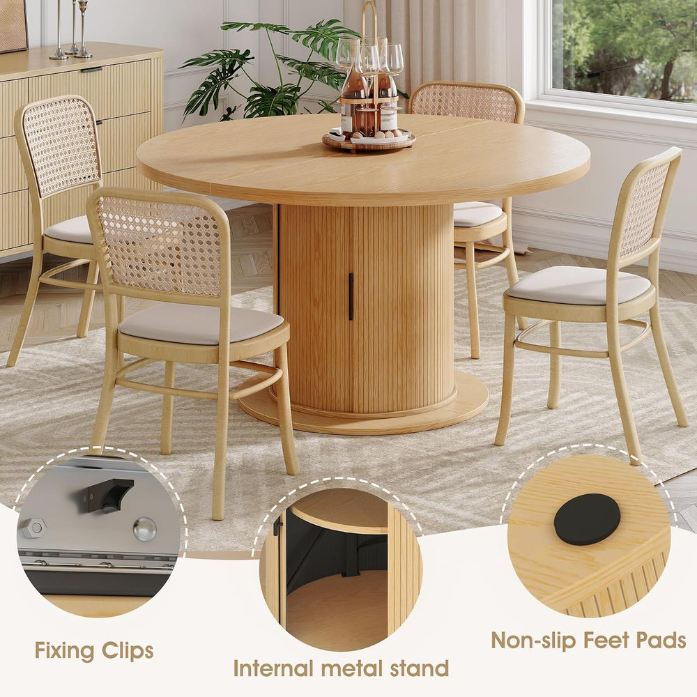 Alohappy Dining Table for 4-6, 47in-63in Extendable Round Dining Room Table w...