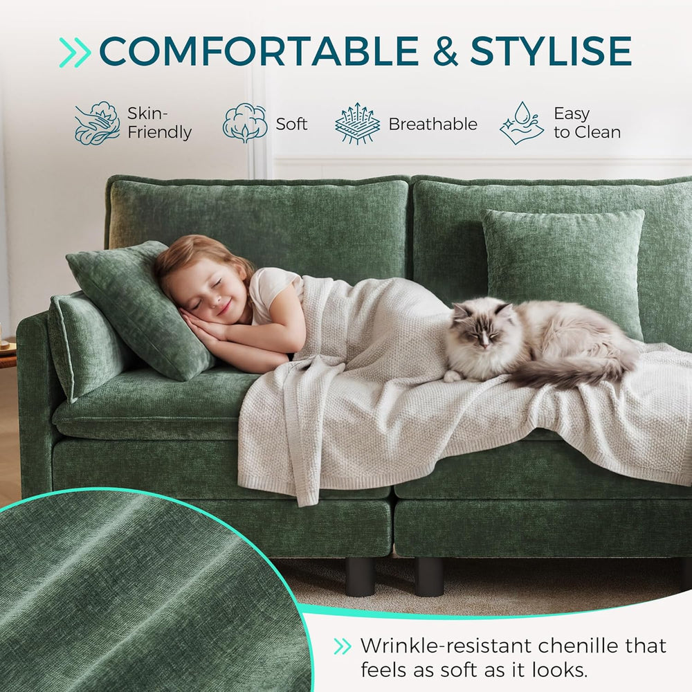 LINSY HOME 98'' Modular Sectional Sofa 3 Seat Couch Chenille Cloud Co...