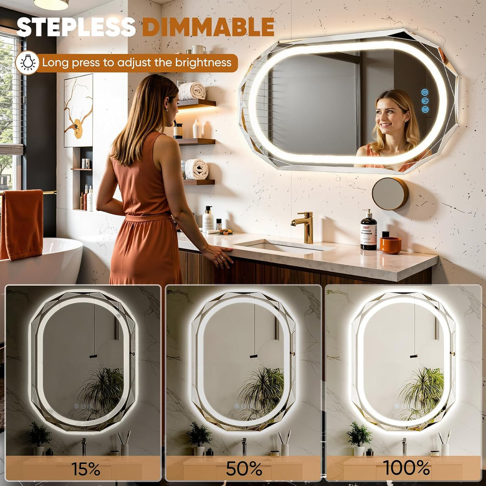 30"x40" Oval LED Bathroom Vanity Mirror, Backlit Anti-Fog Frameless