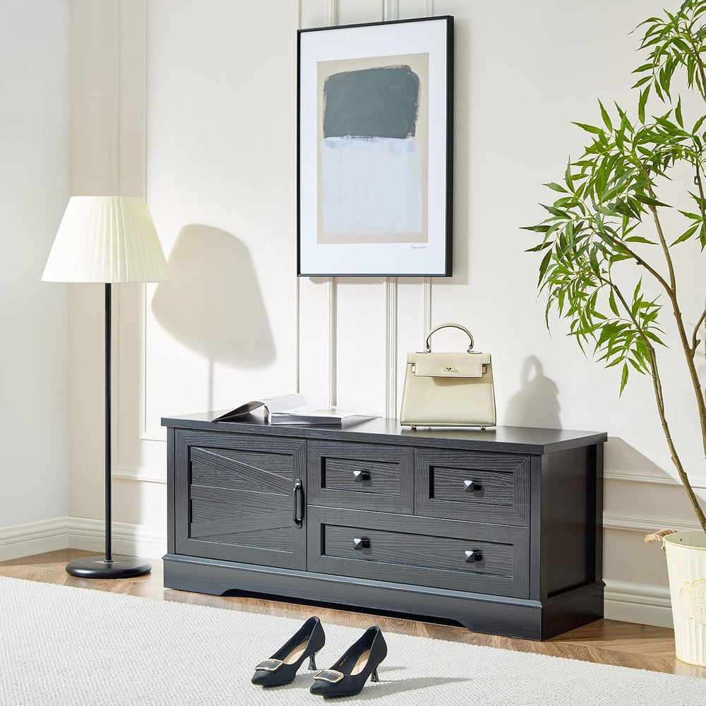 SOOWERY 48 Inch End of Bed Storage Bench, Farmhouse Bed Bench with Drawers an...