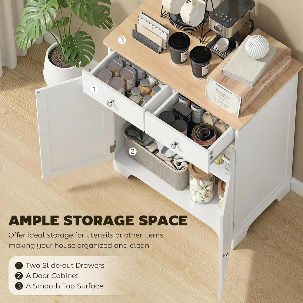 HOMCOM Sideboard Buffet Cabinet with Solid Wood Countertop, Modern Kitchen St...