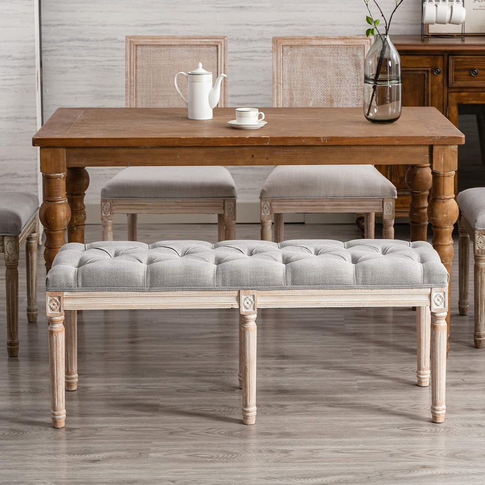 chairus Fabric Upholstered Dining Bench - Classic Entryway Ottoman Bench Bedr...