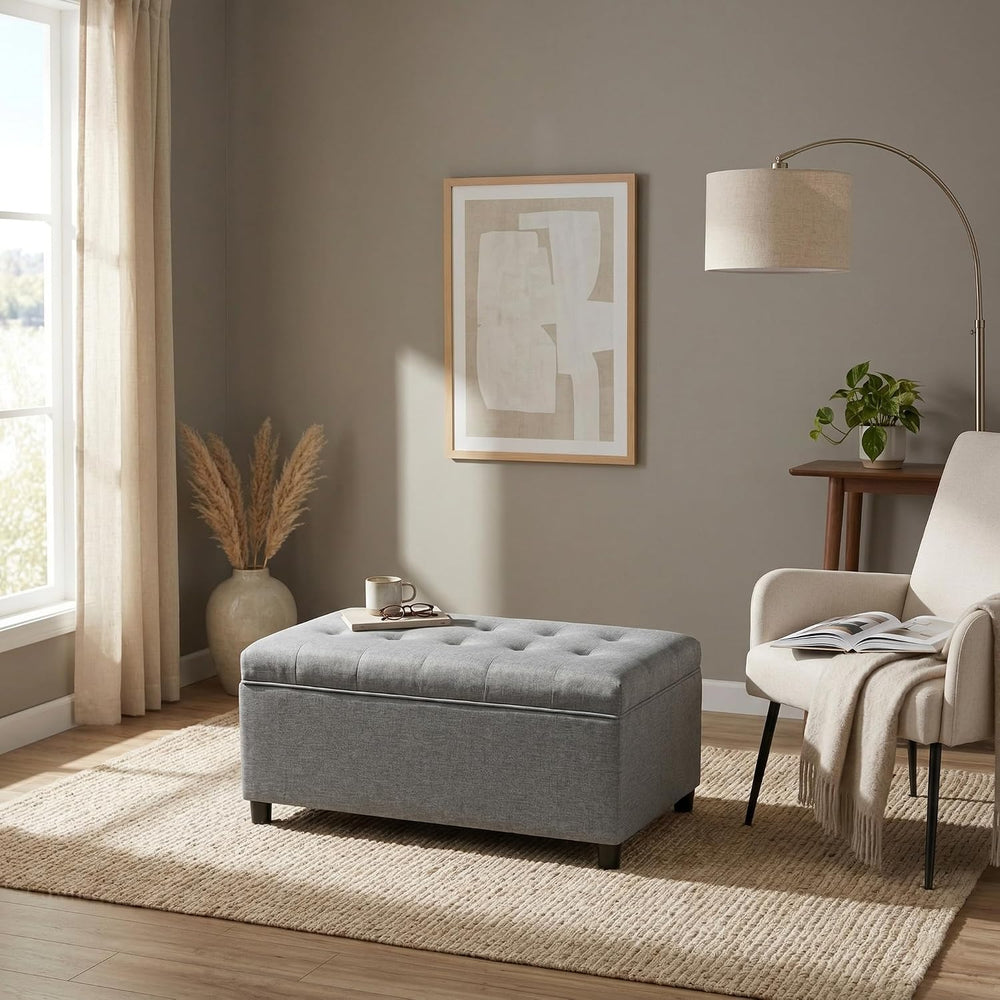 Linen Storage Ottoman Bench 35 inch with Hinged Lid - Multi-Functional Ottoma...