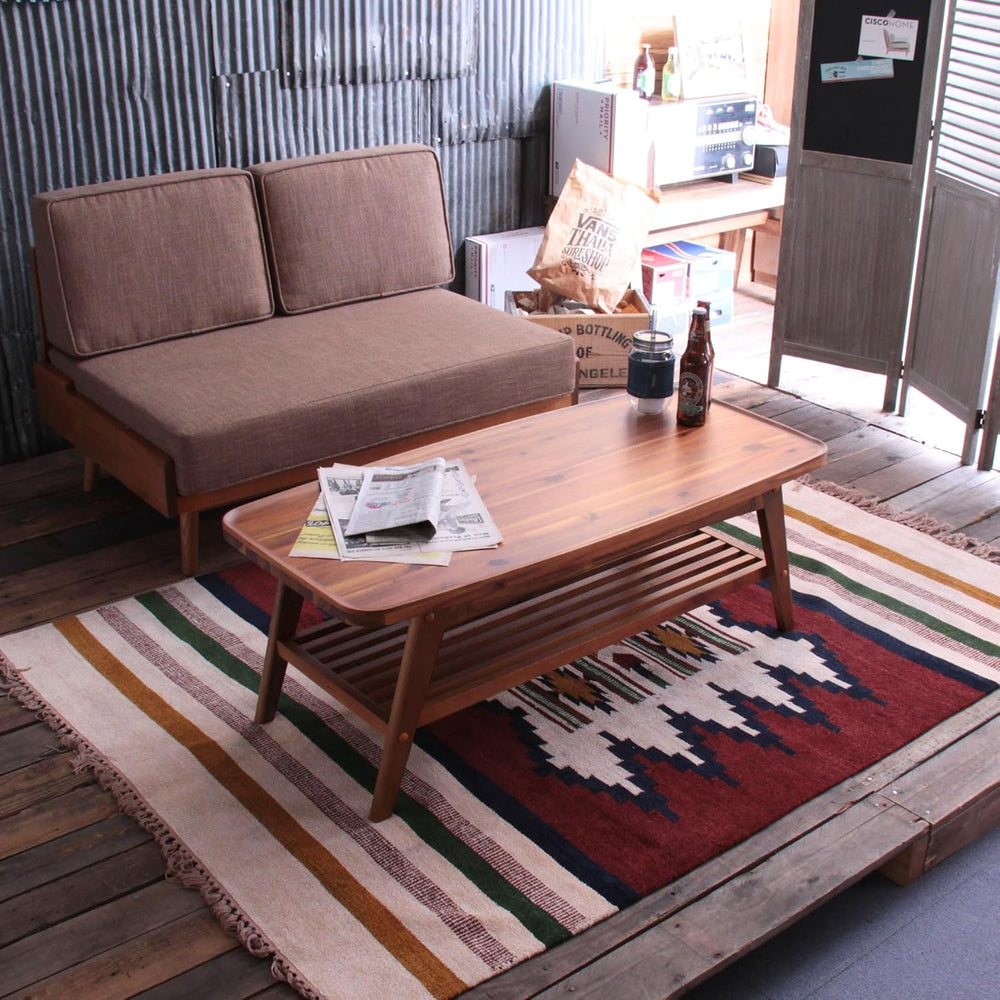 AZUMAYA Tray Edge Natural Acacia Wood Coffee Table NET-615 with Under Rack St...