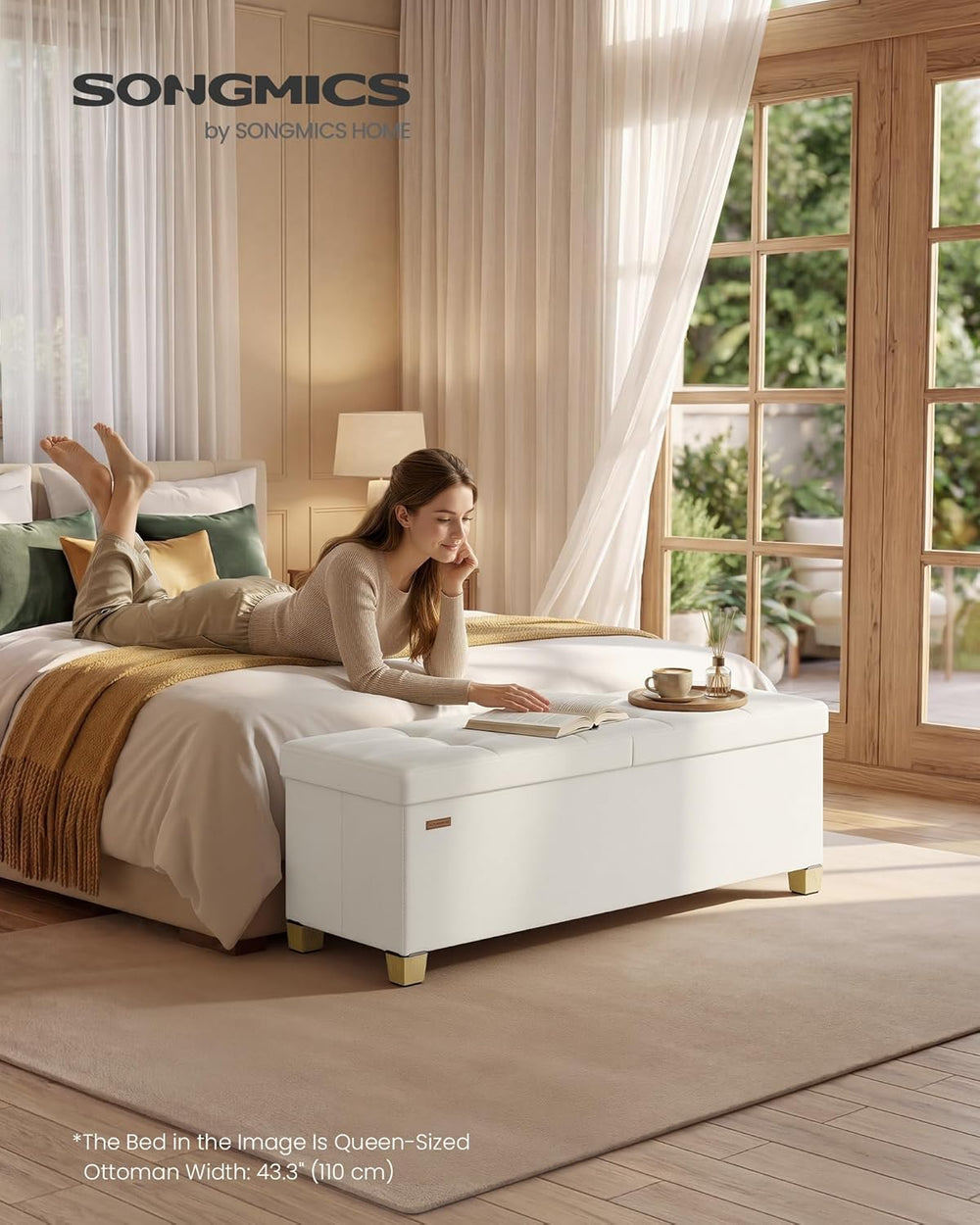 SONGMICS Storage Ottoman Bench with Legs, Folding Ottoman Foot Rest with Flip...