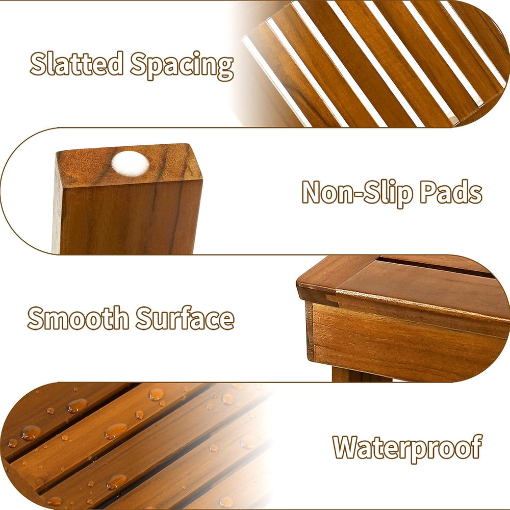 Utoplike Teak Shower Foot Stool for Shaving Legs, Bath Step Rest for Shave