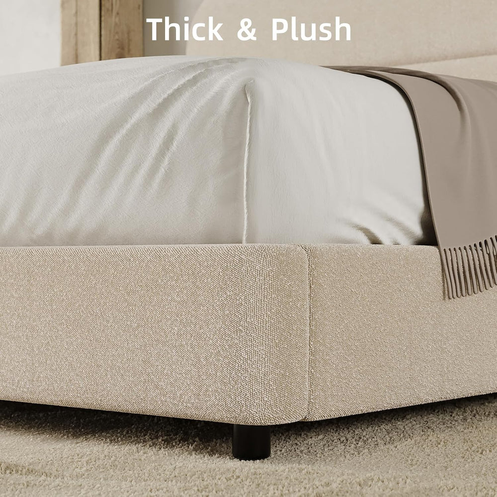 HOMBCK Full Size Cloud Bed Frame, Plush Boucle Upholstered Platform Bed, Adju...