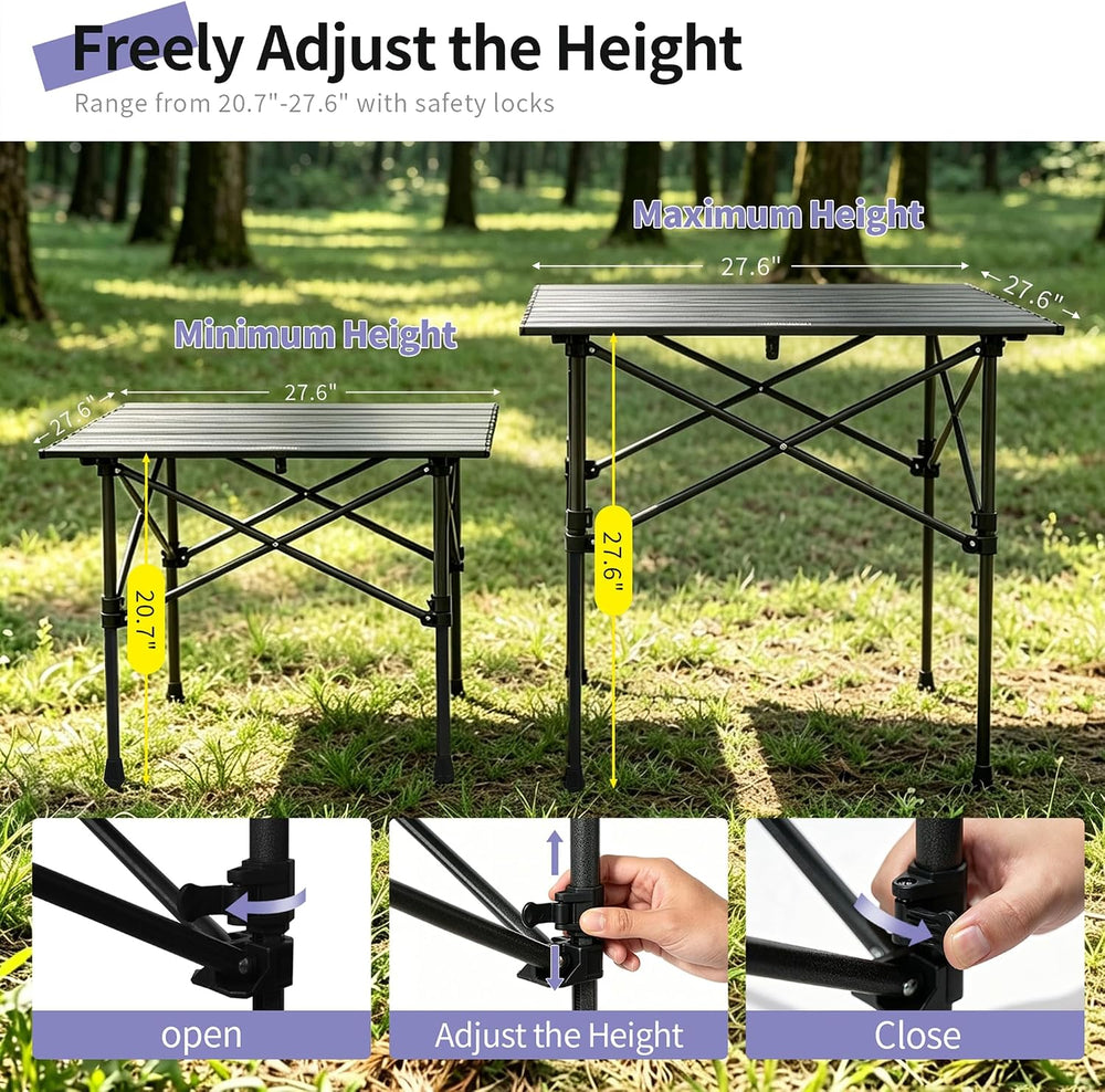 Byliable Square Camping Table Folding Adjustable Height Camp Table, Black