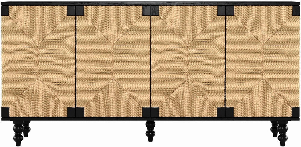 Handwoven Seagrass Doors Sideboard, 59 Inch Boho TV Stand Media Console Buffe...
