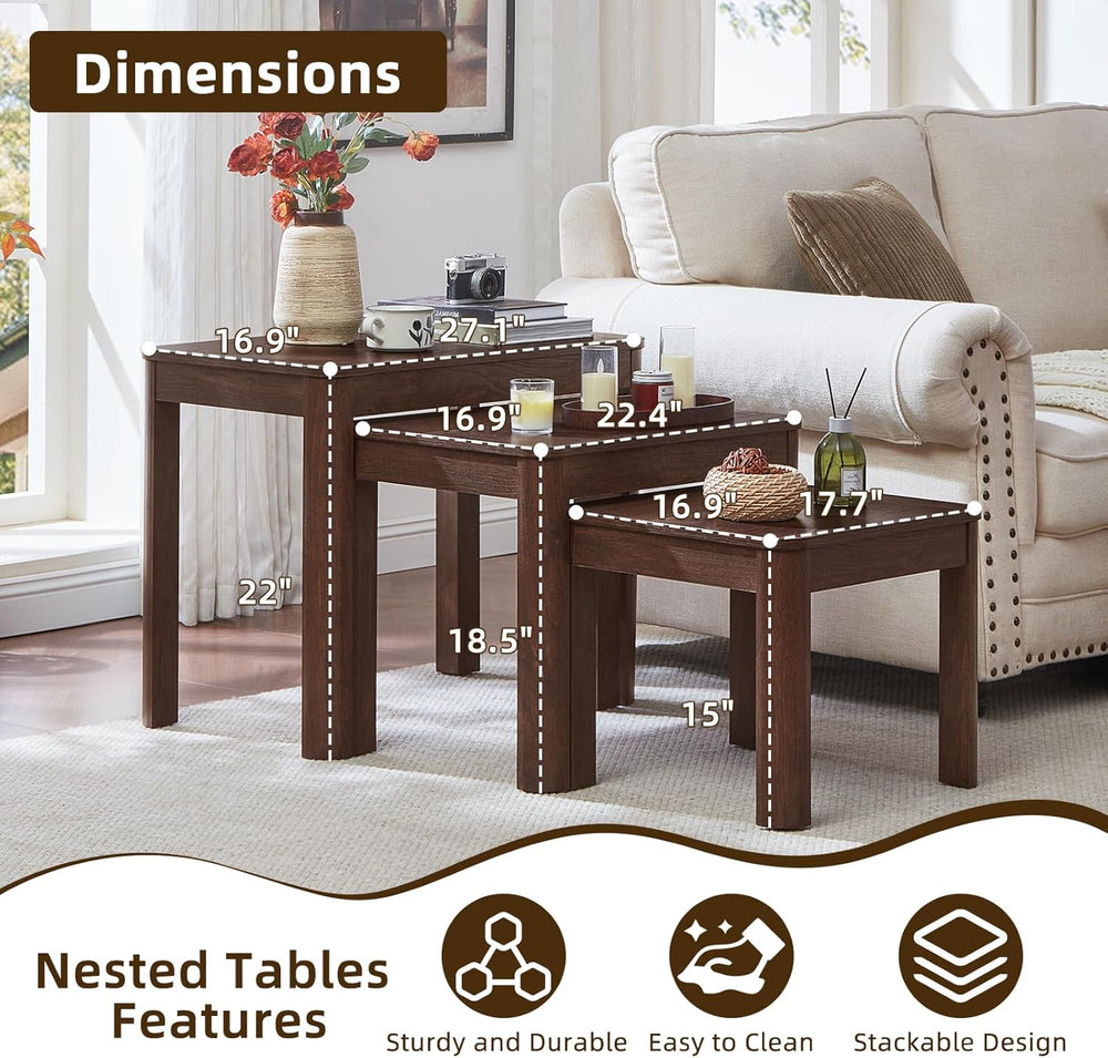 Joaxswe Farmhouse Nesting Tables Set of 3, Walnut | Nesting Side Tables with ...