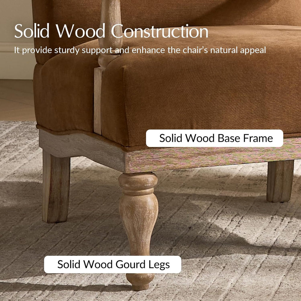 HULALA HOME Farmhouse Accent Chair with Solid Wood Frame, Caramel