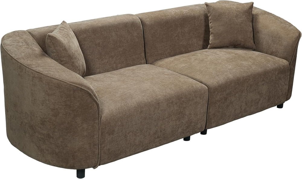 87" Curved Contemporary Sofa in Brown: Plush Seating, Streamlined Design...