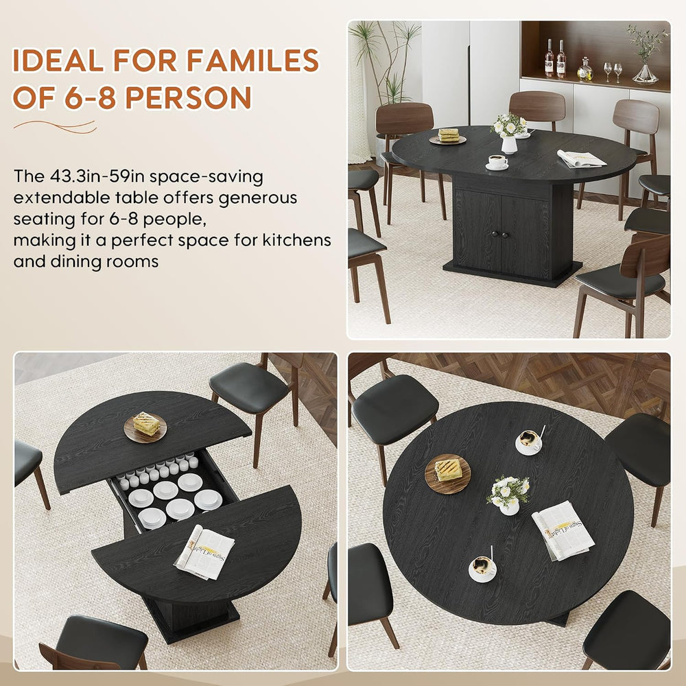 43.3in-59in Extendable Round Dining Table for 4-8, Modern Expandable Kitchen ...