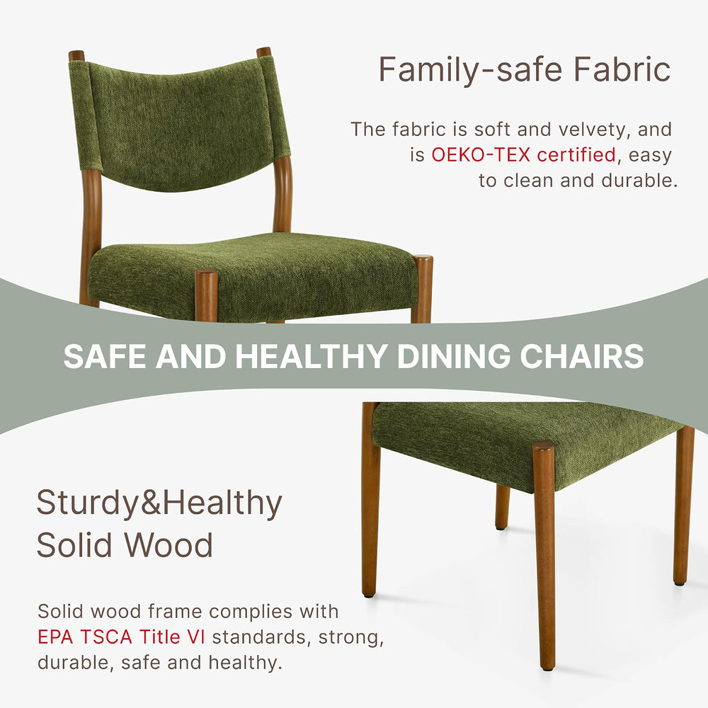 KISLOT Dining Chairs Set of 2, Ergonomic Upholstered Wood Chairs, Green | Mid...