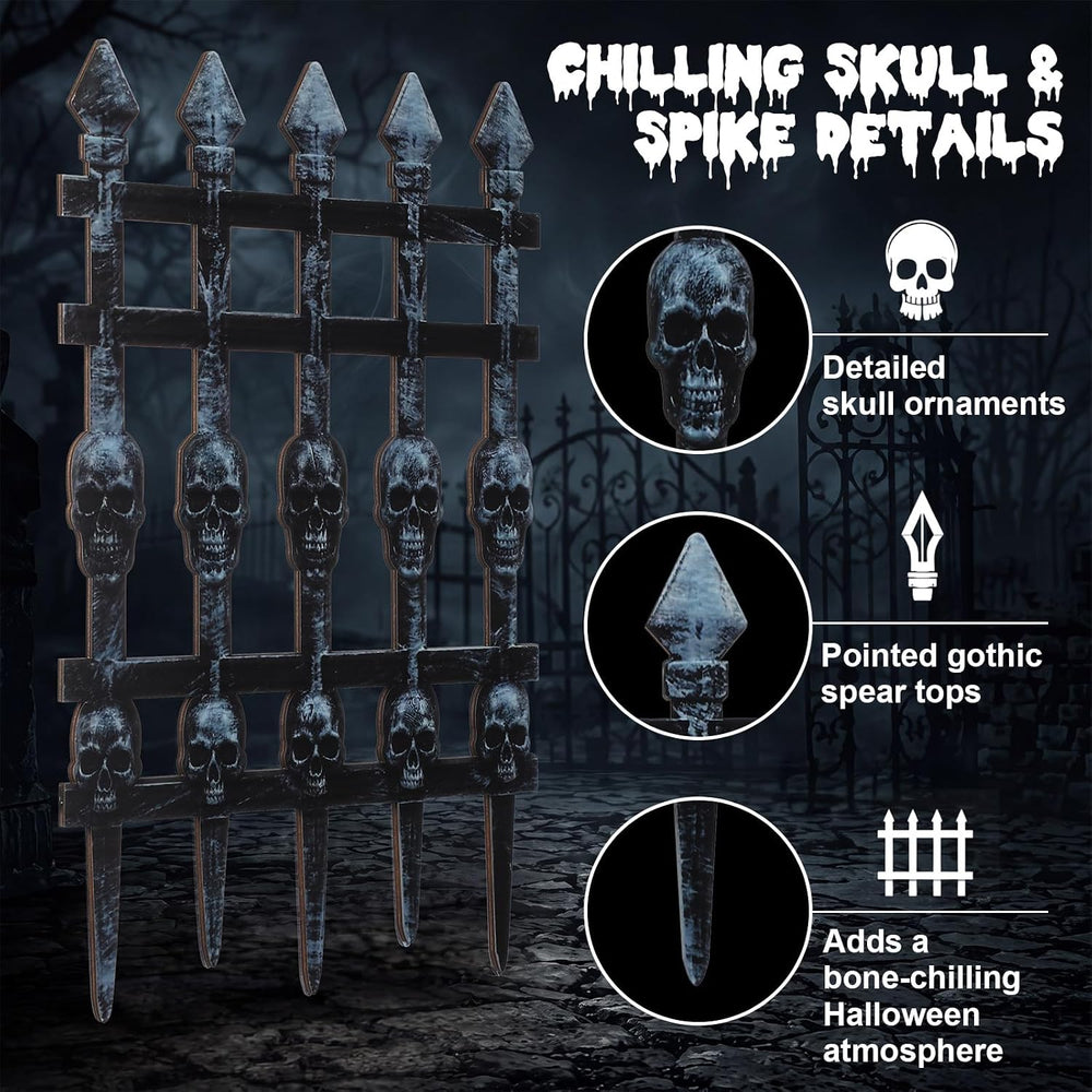 4 Pcs 11.8 x 19.6 Inch Halloween Wooden Skull Fence Cemetery Decoration