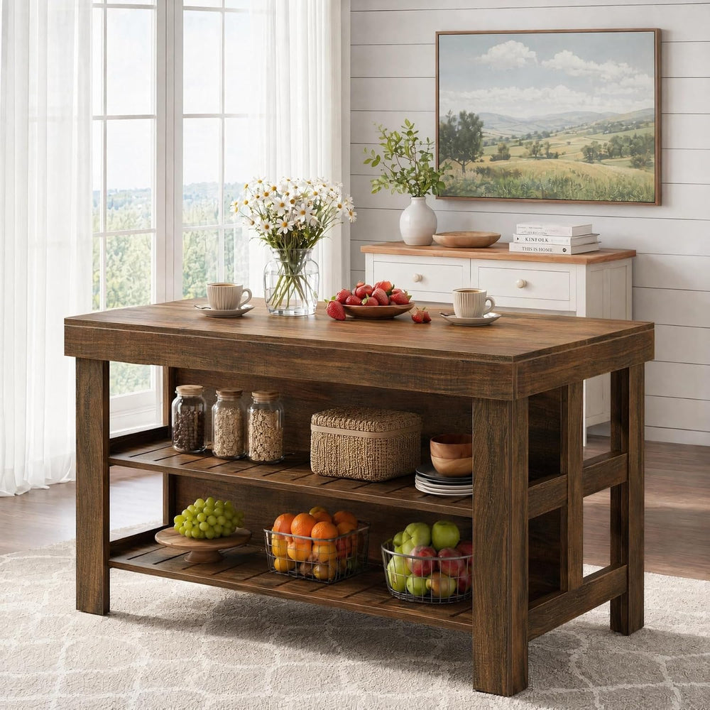 Tribesigns 55.1-Inch Kitchen Island with Seating and Storage, 3-Tier Large Fa...