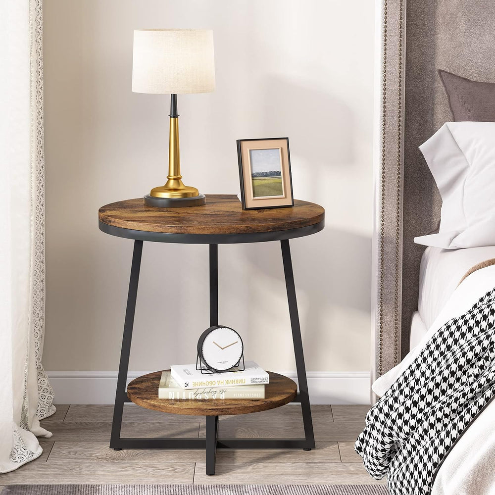 Tribesigns End Table, 2 Tier Round Side Table with Storage Shelf, Industrial ...