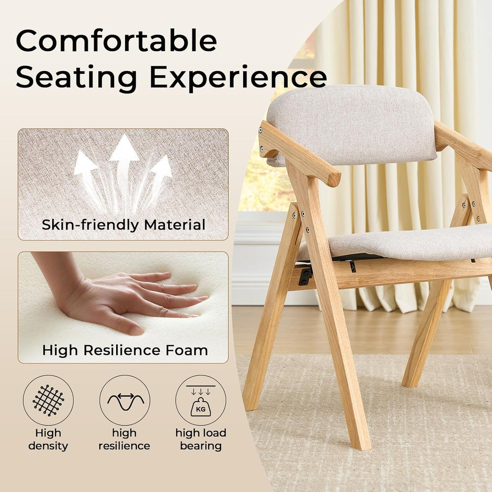 Grod Folding Dining Chairs, Padded Seat, Wooden Stackable,1PCS (Beige)