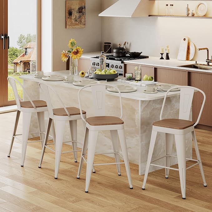 Andeworld Metal Bar Stools Set of 2, 30 inch Bar Height Barstools with Backs ...