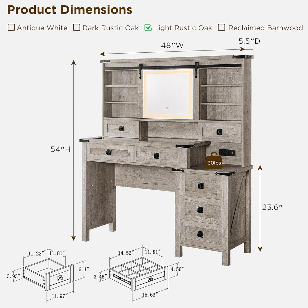T4TREAM 48'' Farmhouse Makeup Vanity Desk with Sliding HD Mirror and ...