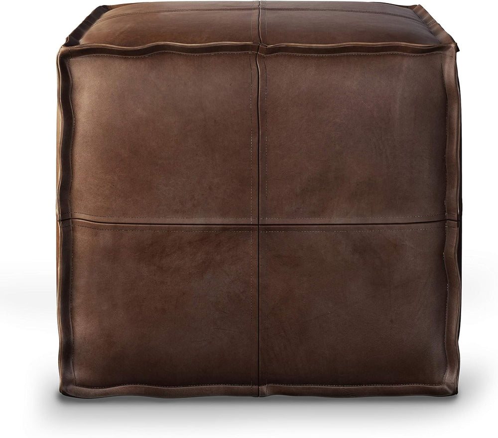 SIMPLIHOME Brody 18" Wide Square Pouf in Distressed Dark Brown Faux Leat...