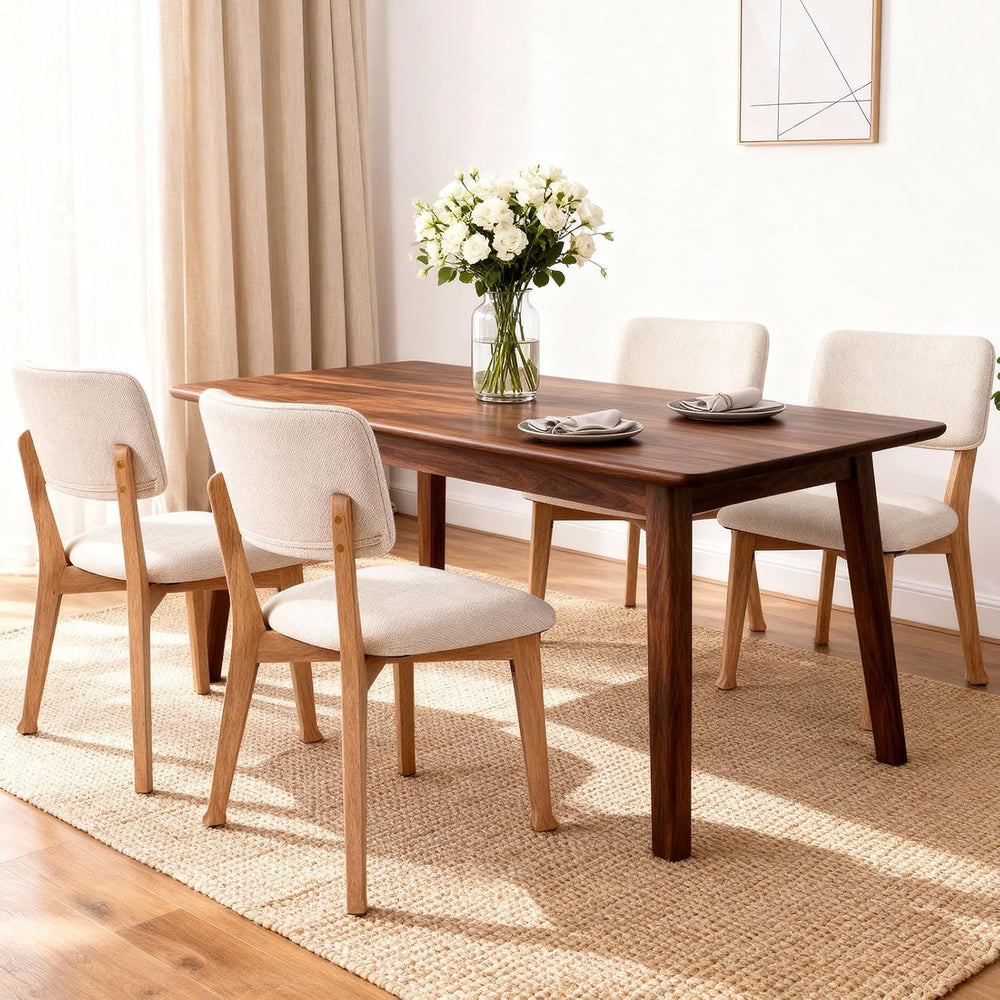 Wooden Dining Chairs Set of 2, Mid Century Modern Kitchen Chairs with Fabric ...