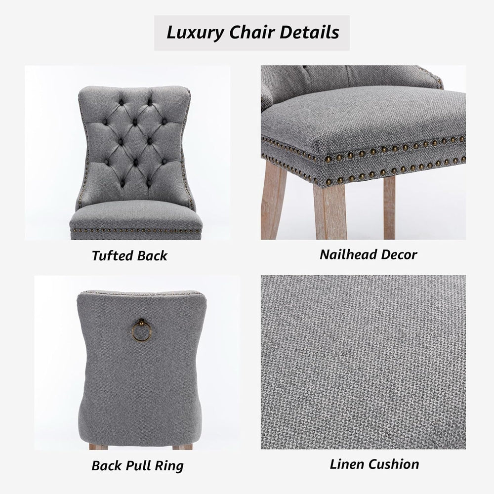 Grey Mid Century Modern Dining Chairs Set of 4, Linen Upholstered Kitchen &am...