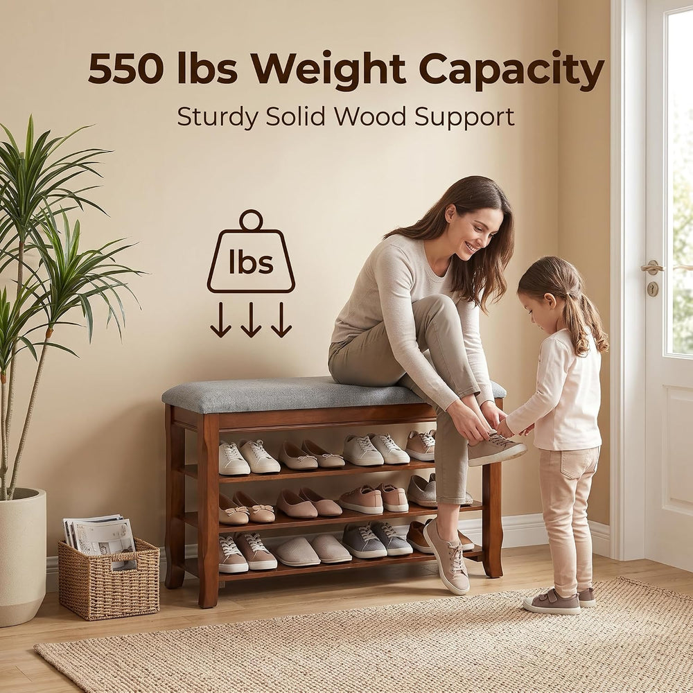 SolidWood Entryway Shoe Rack Storage Bench, Flip-Top Soft-Close Lid, 39.4'...