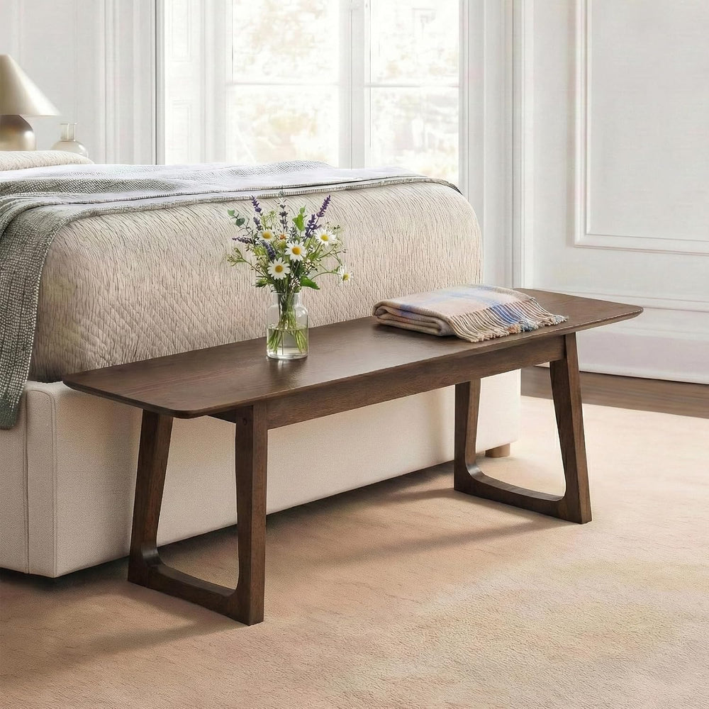 HNY Farmhouse Dining Bench, Solid Wooden Entryway Bench, 55 Inch Long Wooden ...